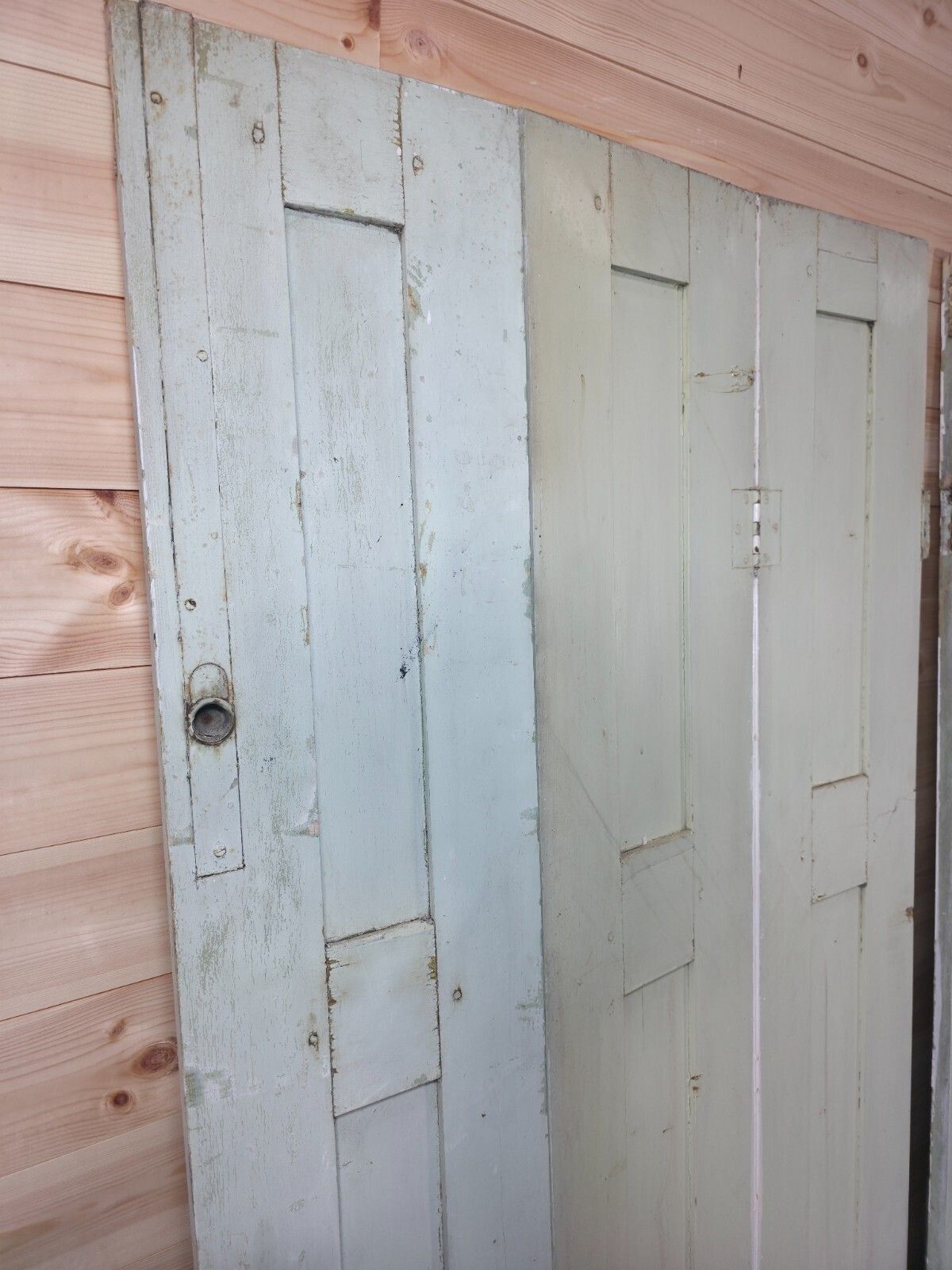 photo for sale Vintage French Wooden Pine Bi Folding Window Door Shutters Screen Room Divider