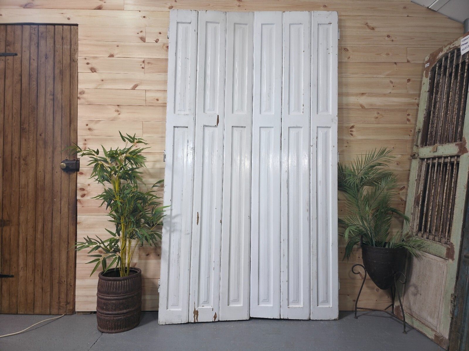 Vintage French Wooden Pine Bi Folding Window Door Shutters Screen Room Divider