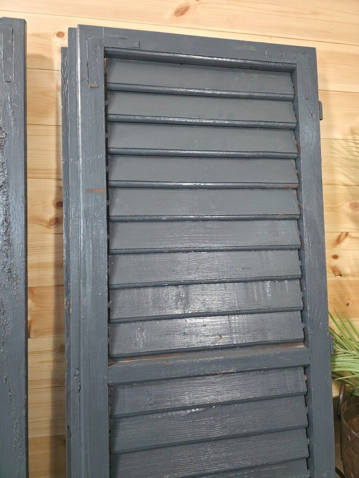 Vintage Antique Pair Rustic French Louvered Pine Wooden Window Shutters photo Home Fixtures