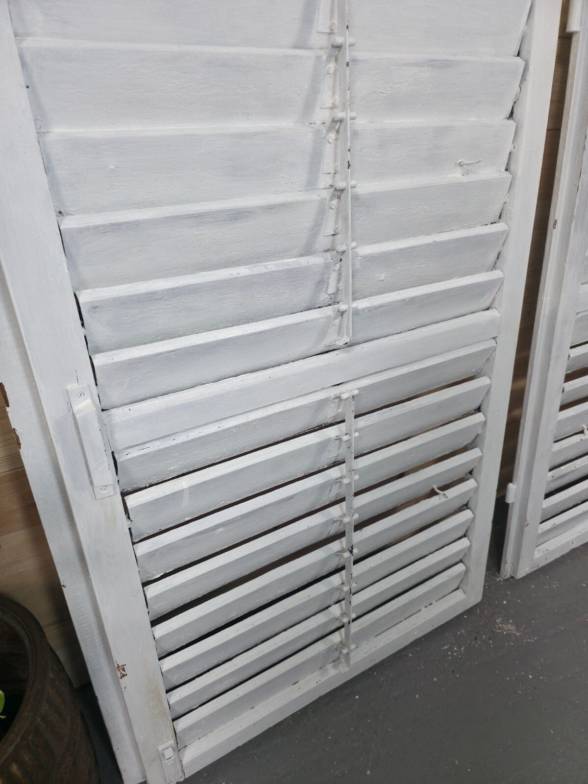 Vintage Antique Pair Rustic French Louvered Pine Wooden Window Shutters photo buy