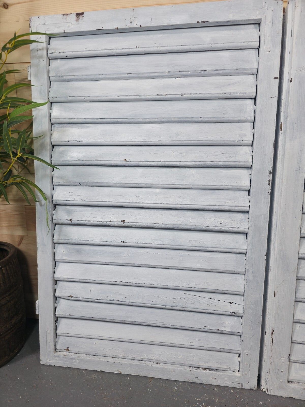 Vintage Antique Pair Rustic French Louvered Pine Wooden Window Shutters photo furniture