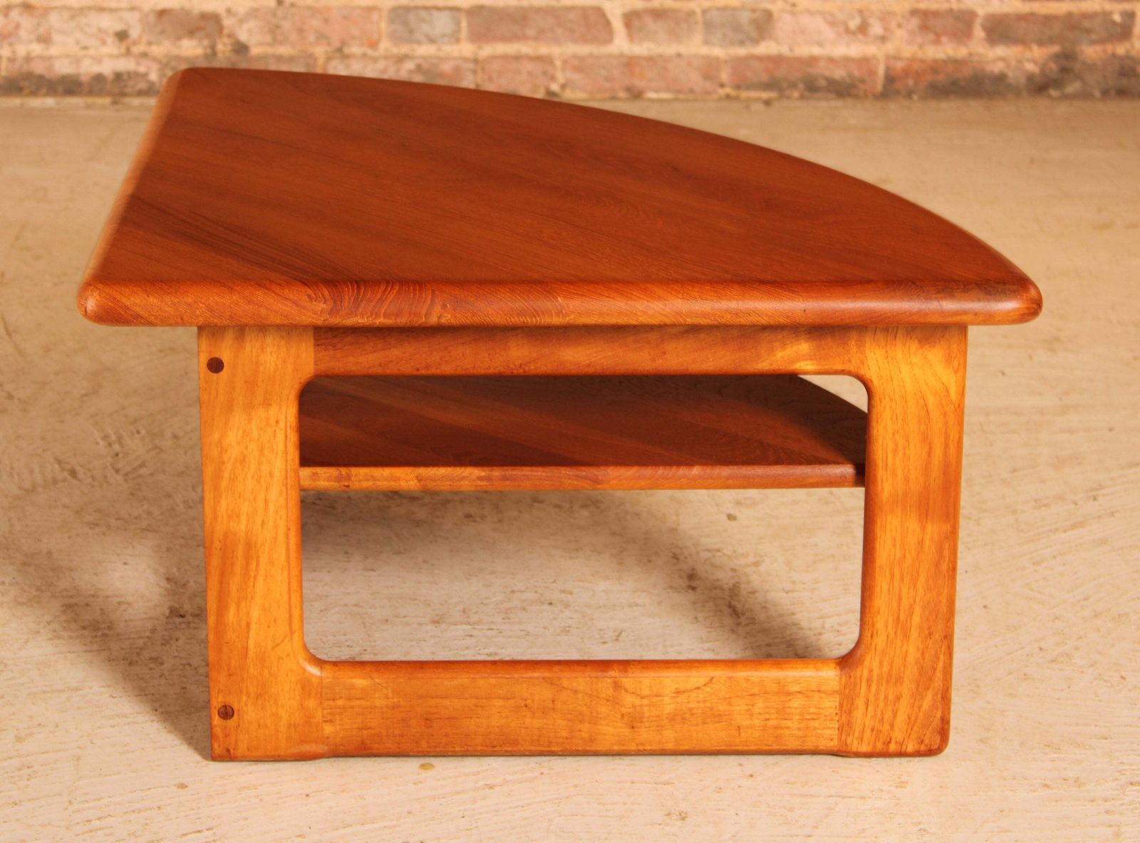 Danish Mid Century Solid Teak Corner / Coffee Table With A Magazine Shelf By S. Burchardt Nielsen, Circa 1970s photo buy