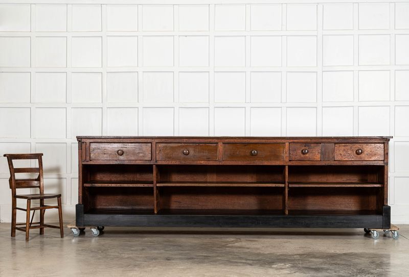 Monumental 19thc English Walnut Top Ebonised Pine Haberdashery Shop Counter photo Furniture