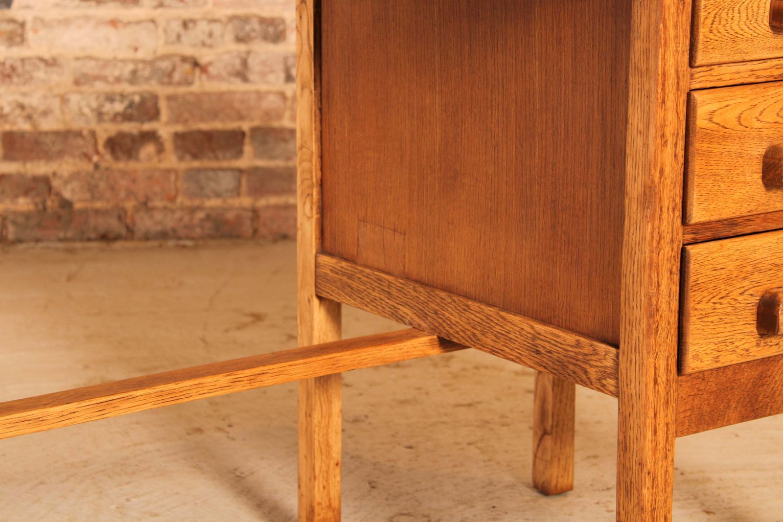 Vintage Mid Century Oak Kneehole Desk With 3 Drawers, Circa 1960s photo vintage