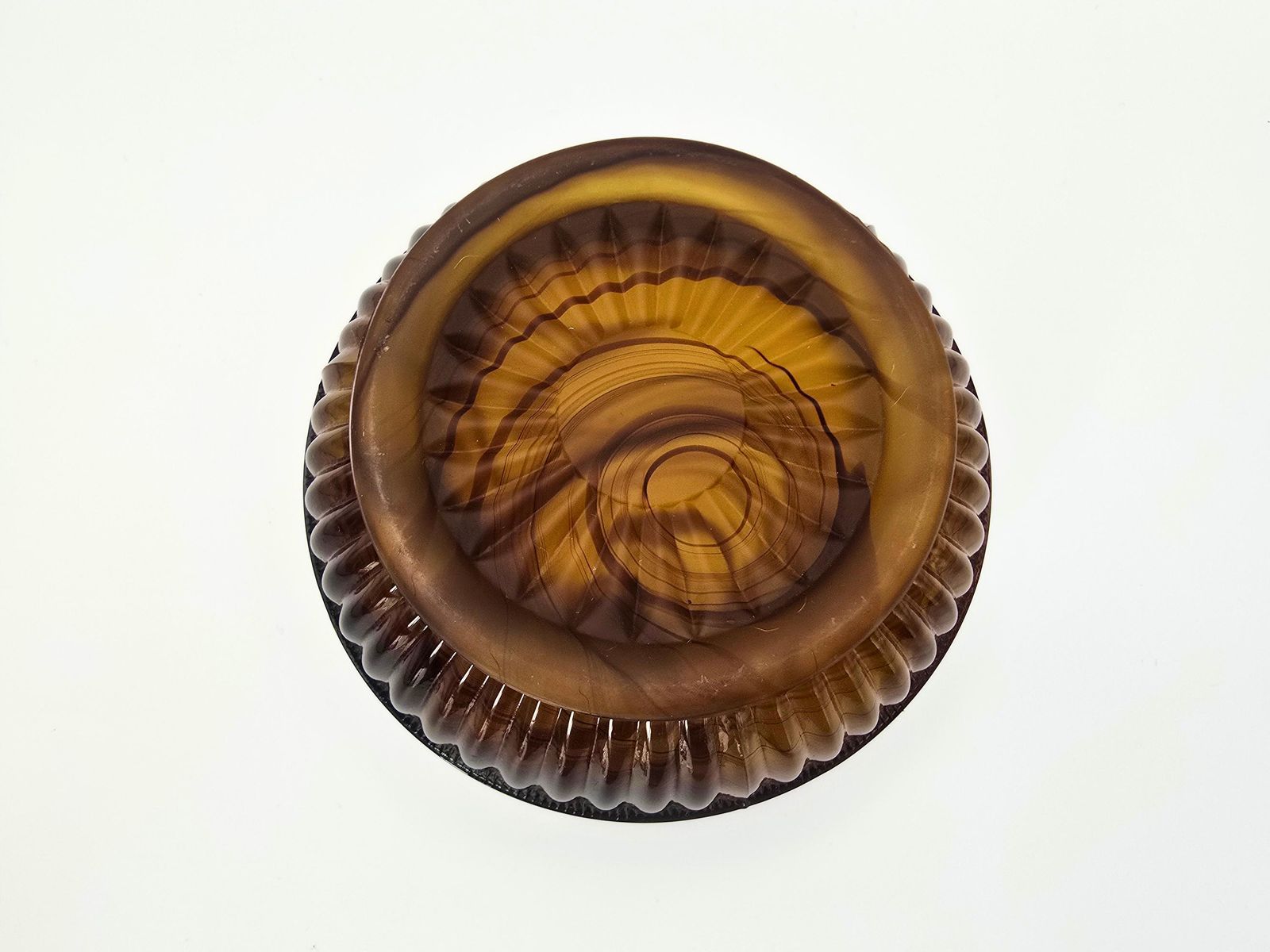 photo vintage Art Deco Davidson Cloud Glass Flower Bowl   3 Piece Brown Depression Glass 1930s #10/1910