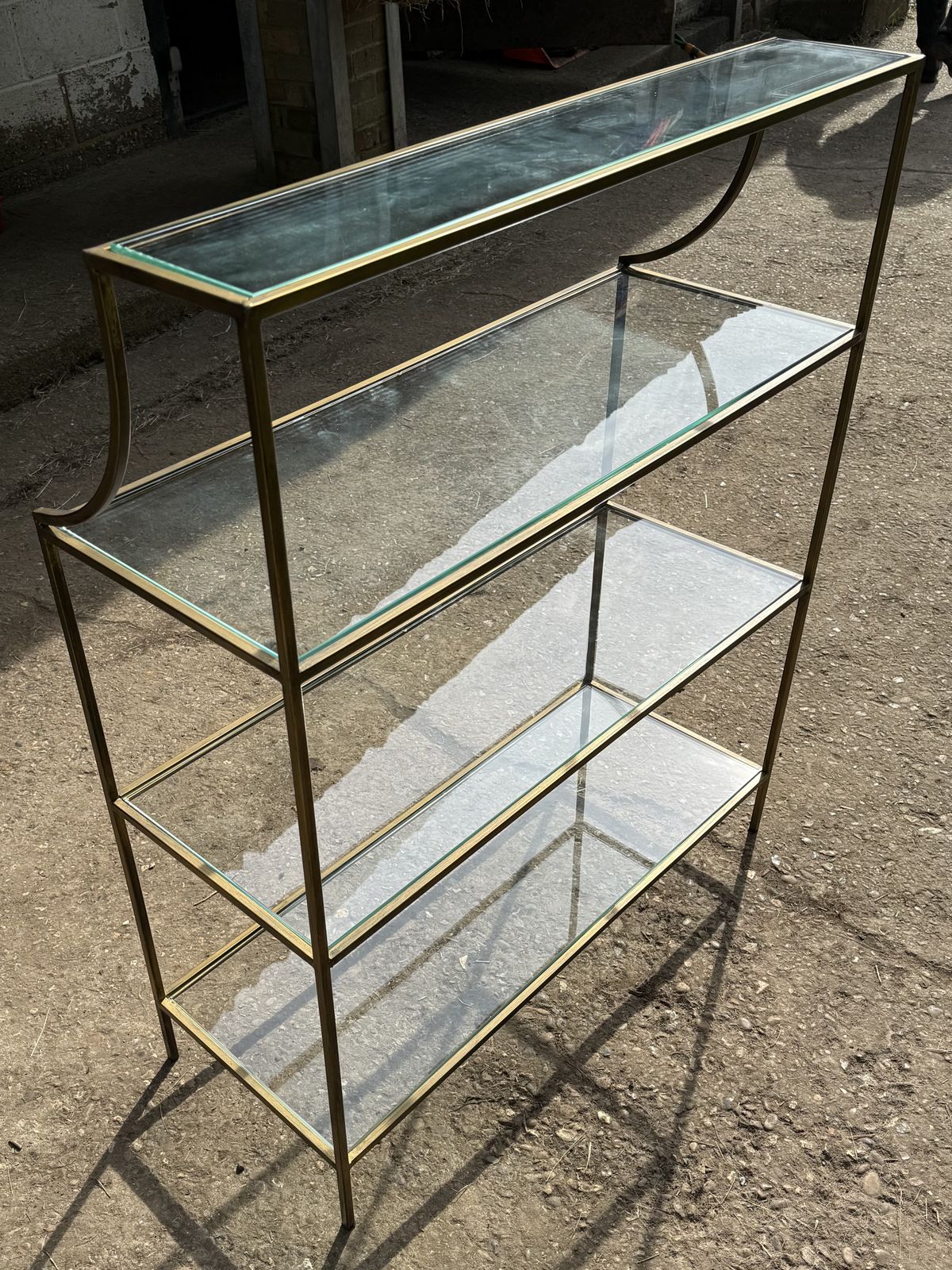 Gold Waterfall Bookcase Glass And Brass Shelving By Luxonas Homes photo furniture