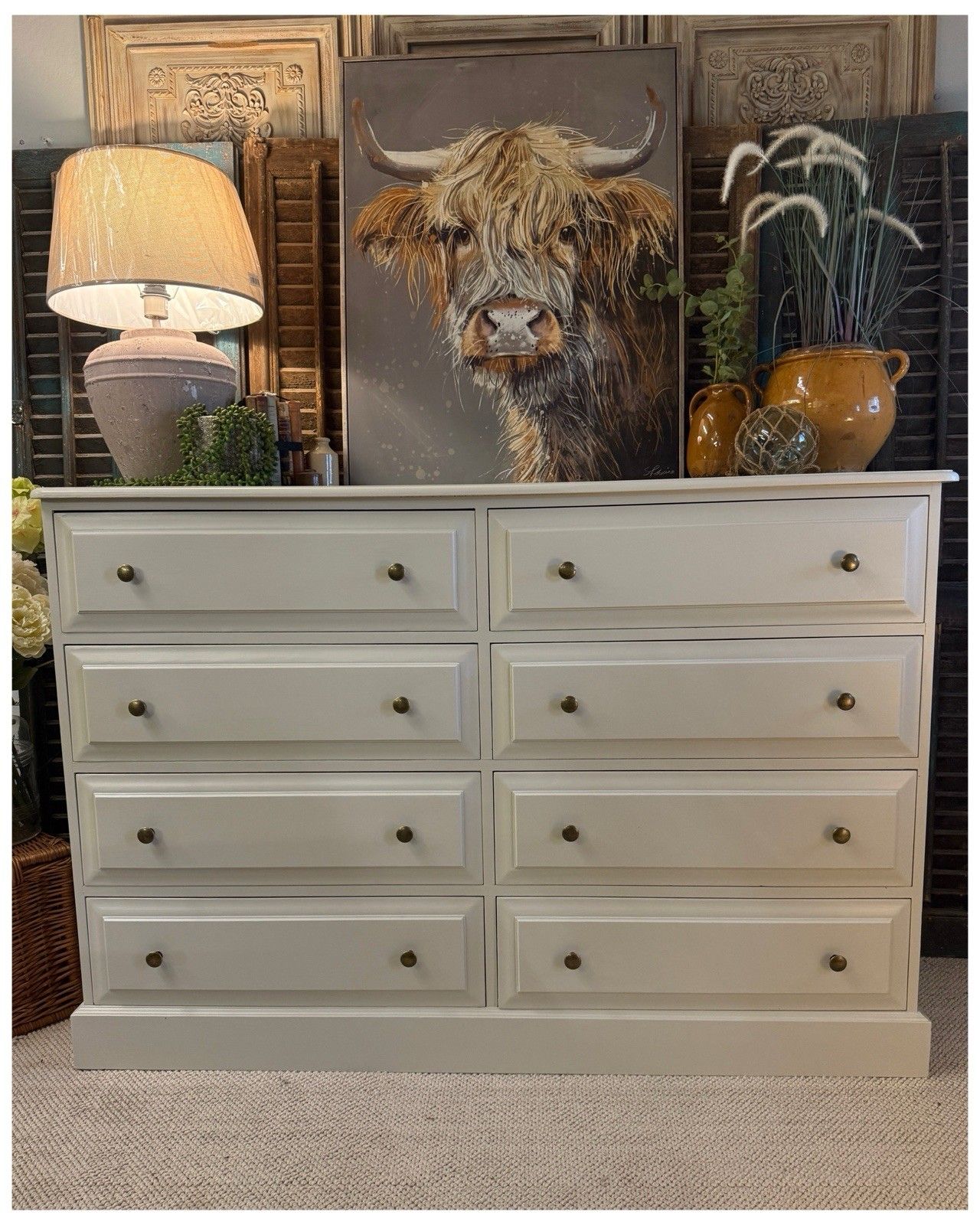 Large Painted Pine Chest Of 8 Drawers Shaded White By Farrow & Ball photo furniture
