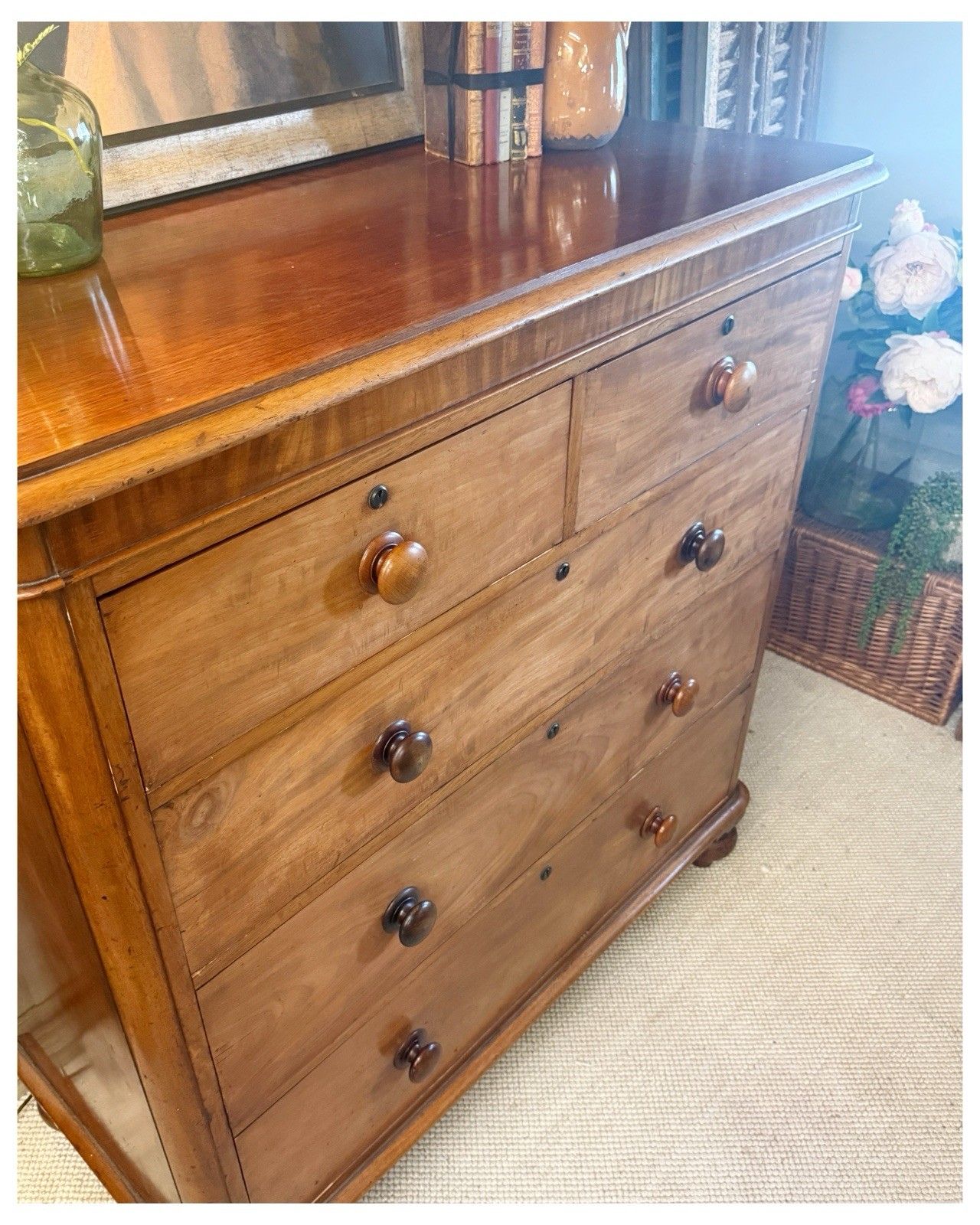 C1870 Large Mahogany Victorian Chest Of Drawers With Tulip Feet photo furniture