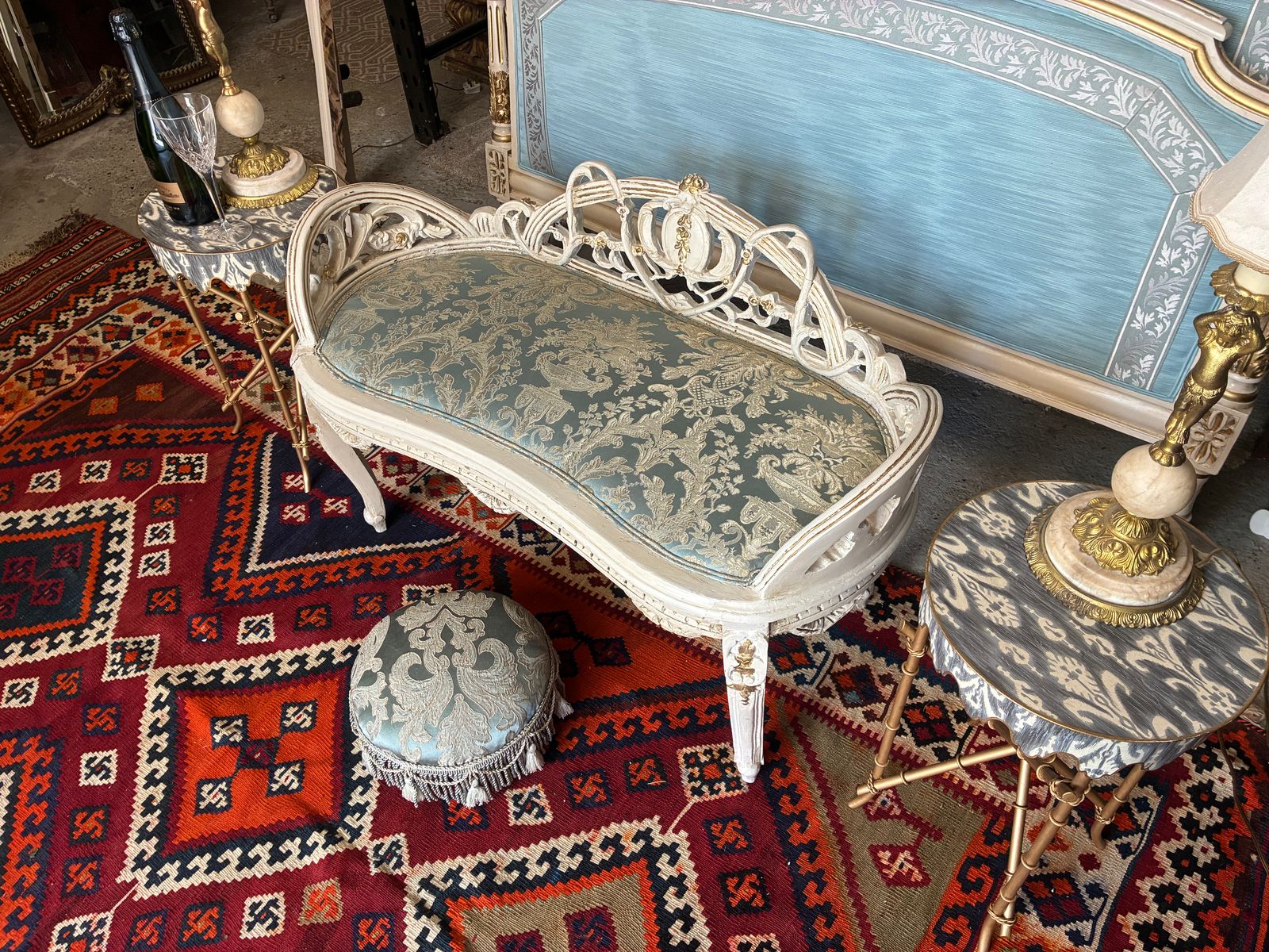 Antique French Window Seat 2 Seater Bench photo furniture