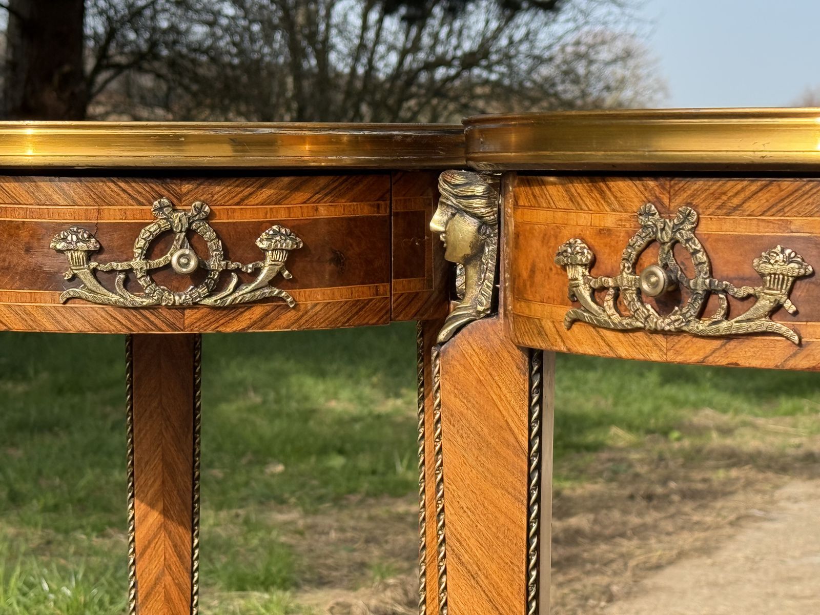 Pair Of French Kingwood Occasional Tables Marble Top Inlaid Side Tables photo 850.0
