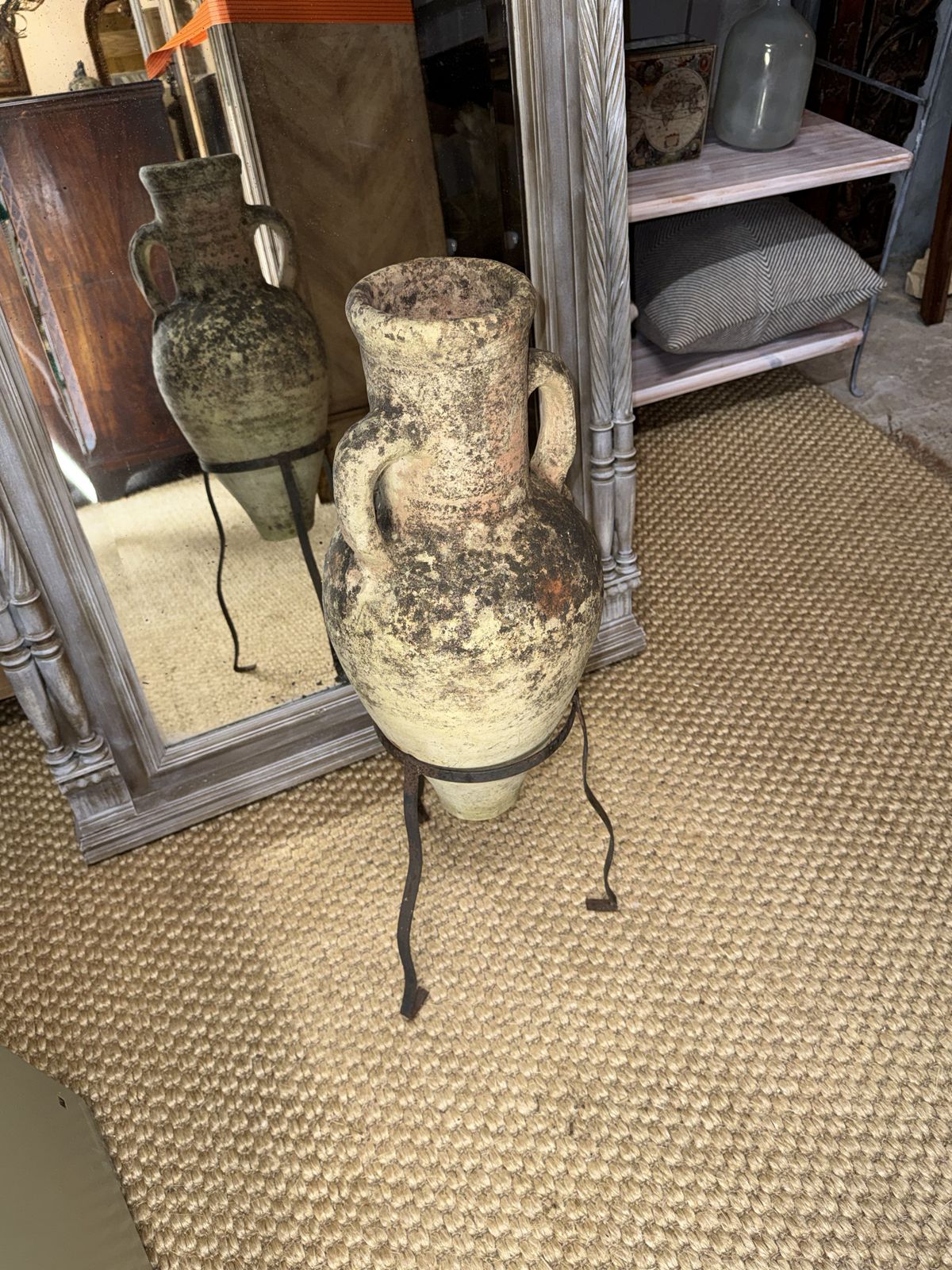 Olive Urn On Metal Stand Terracotta Pottery Amphora photo furniture