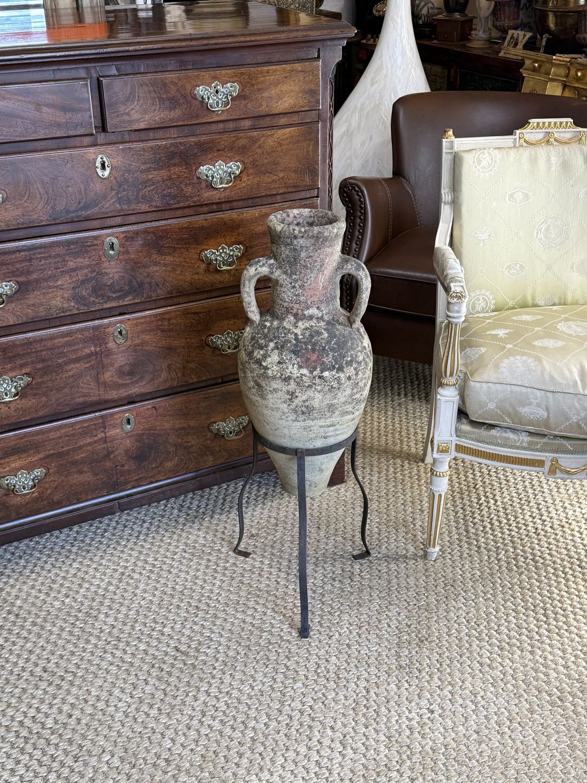 Olive Urn On Metal Stand Terracotta Pottery Amphora photo buy