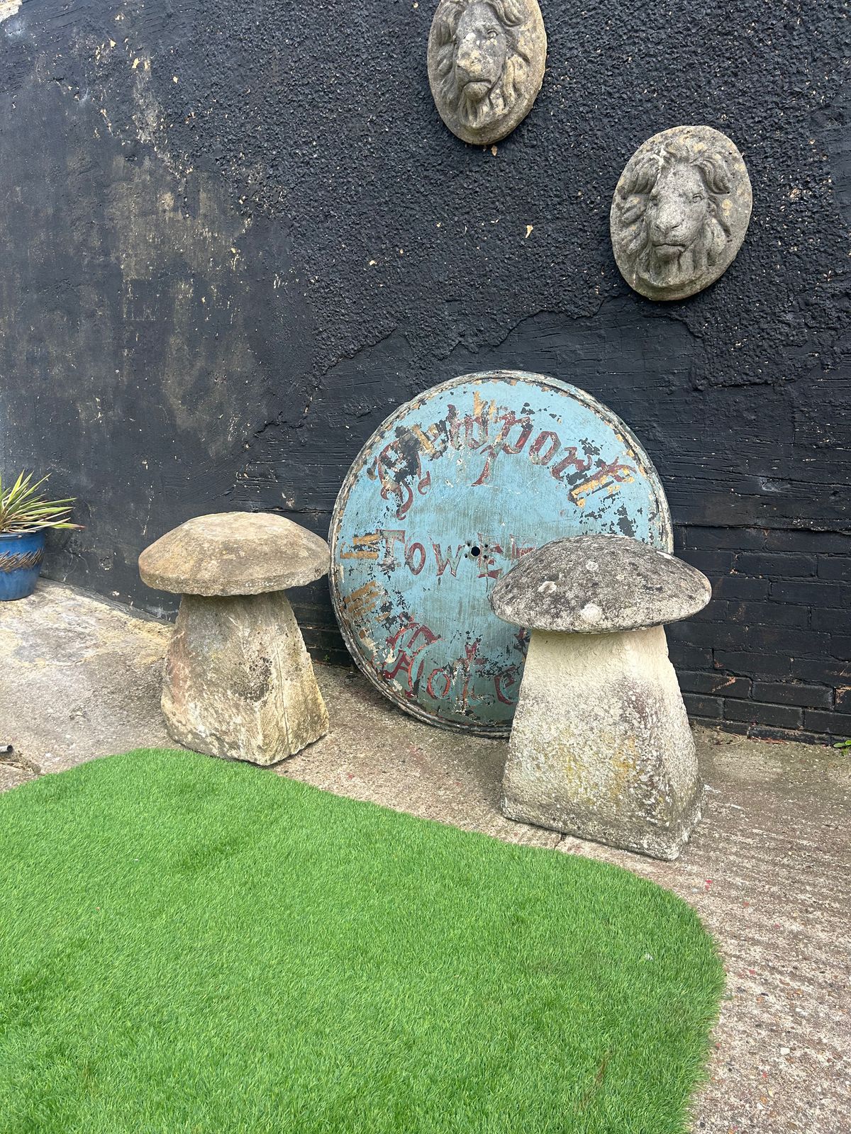 Pair Of Vintage Staddle Stones Architecural Mushrooms Garden Ornaments photo furniture