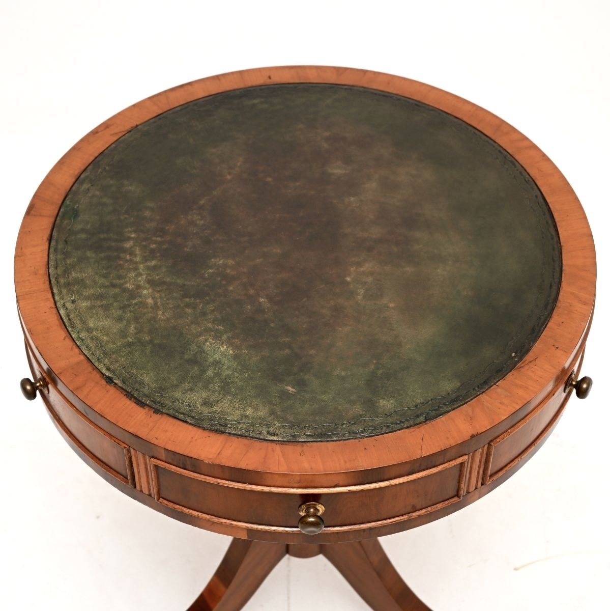 Antique Yew Wood Leather Top Drum Table photo buy