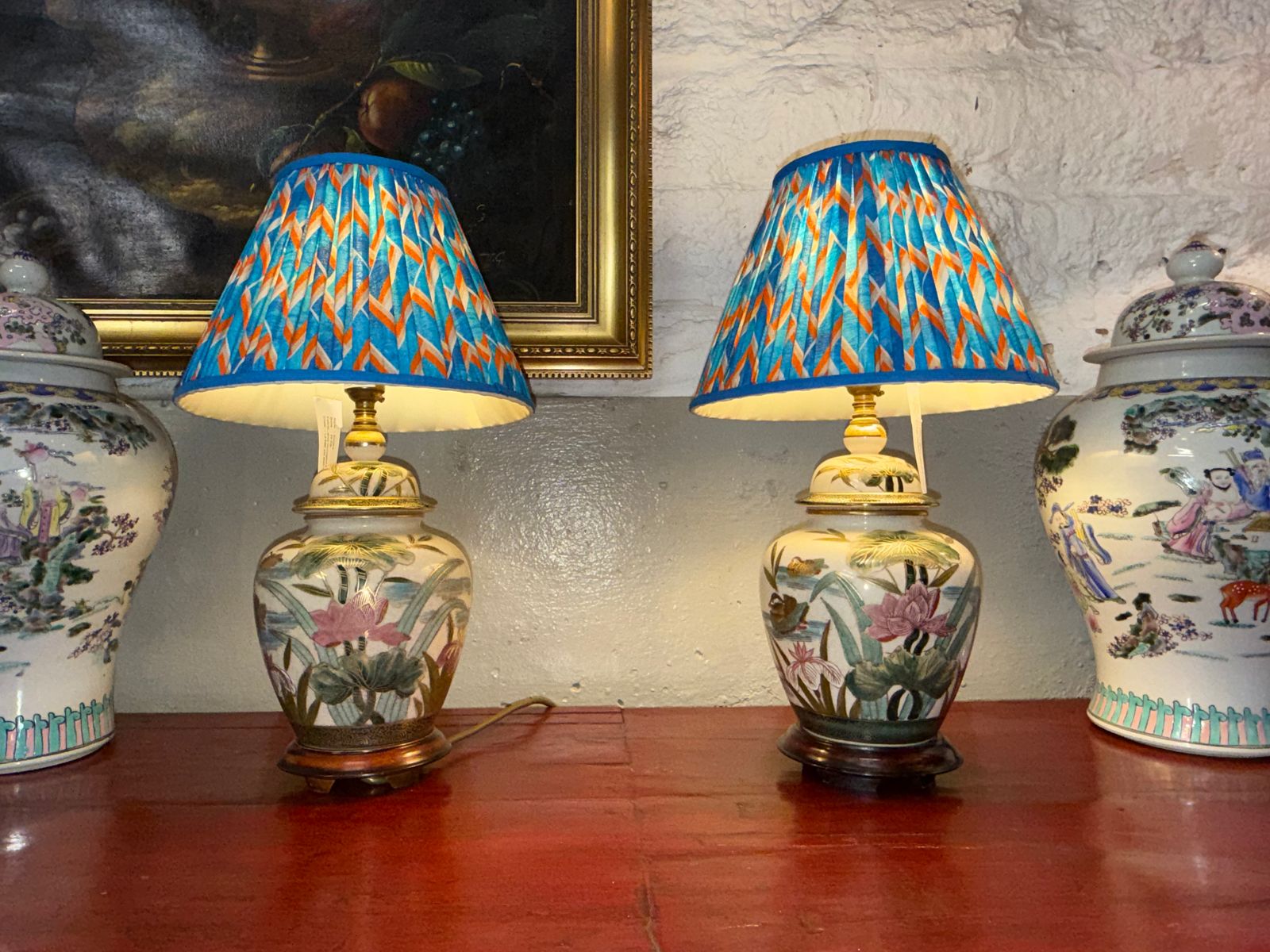 Pair Or Oriental Porcelain Ginger Jar Vase Lamps Table Lamps photo 180.0