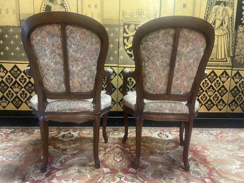 Pair Of Louis XV Style Oak Armchairs photo for sale