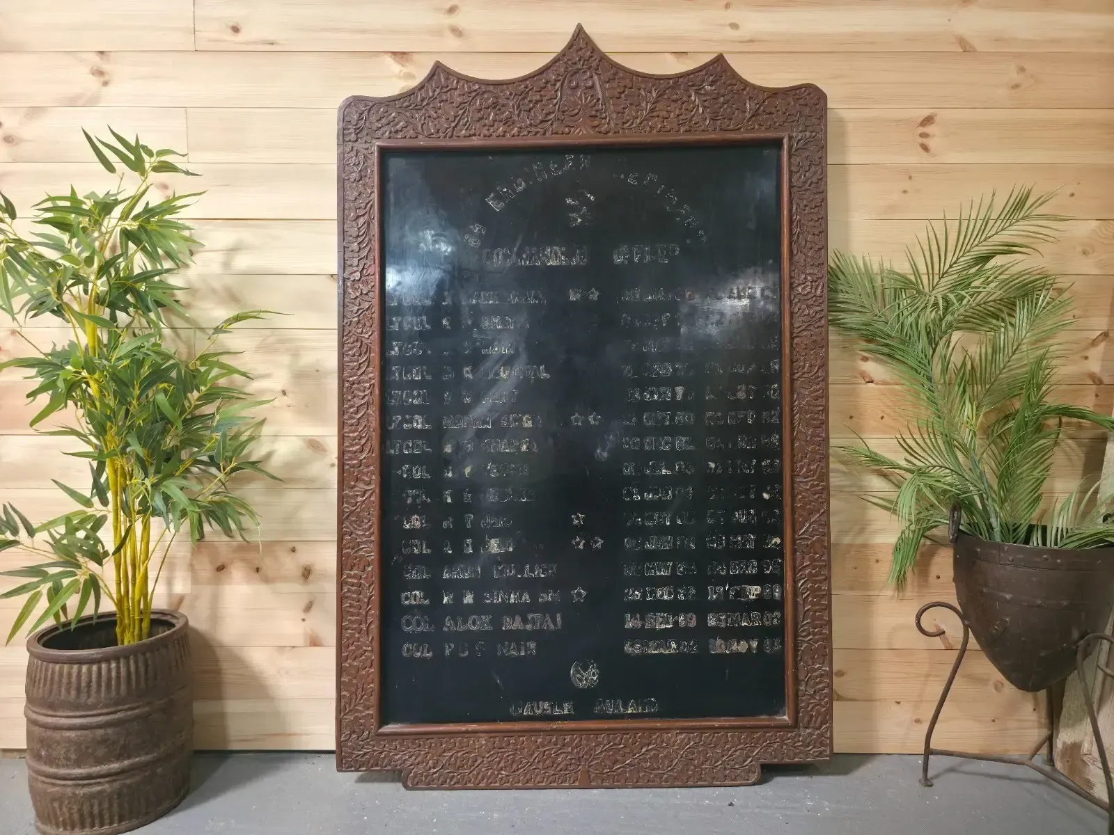 Large Vintage Indian Army Military Honour Board Carved Wooden Frame Menu Board