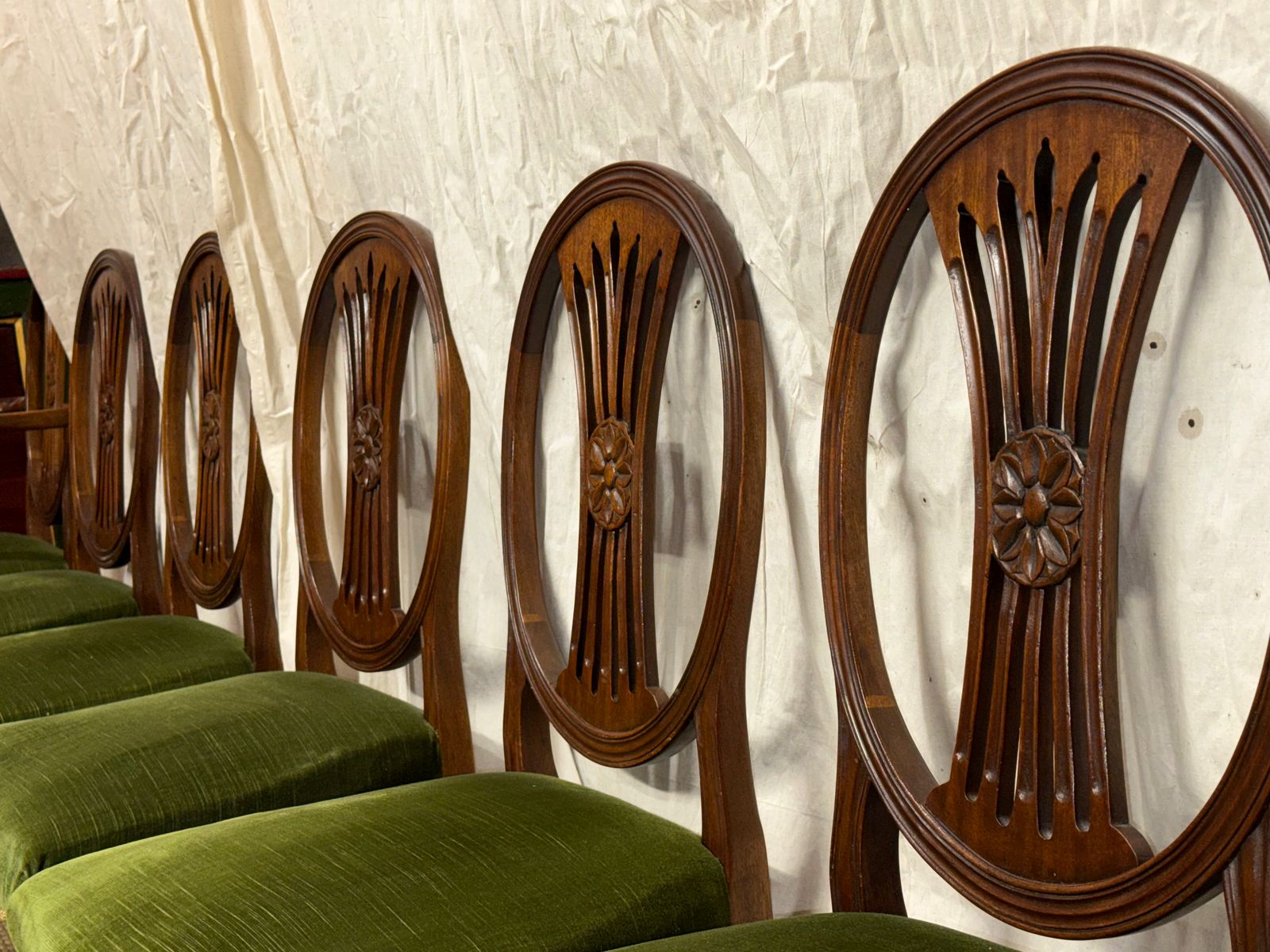 Set Of 8 Mahogany Dining Chairs Green Velvet Upholstered Dining Chairs photo furniture