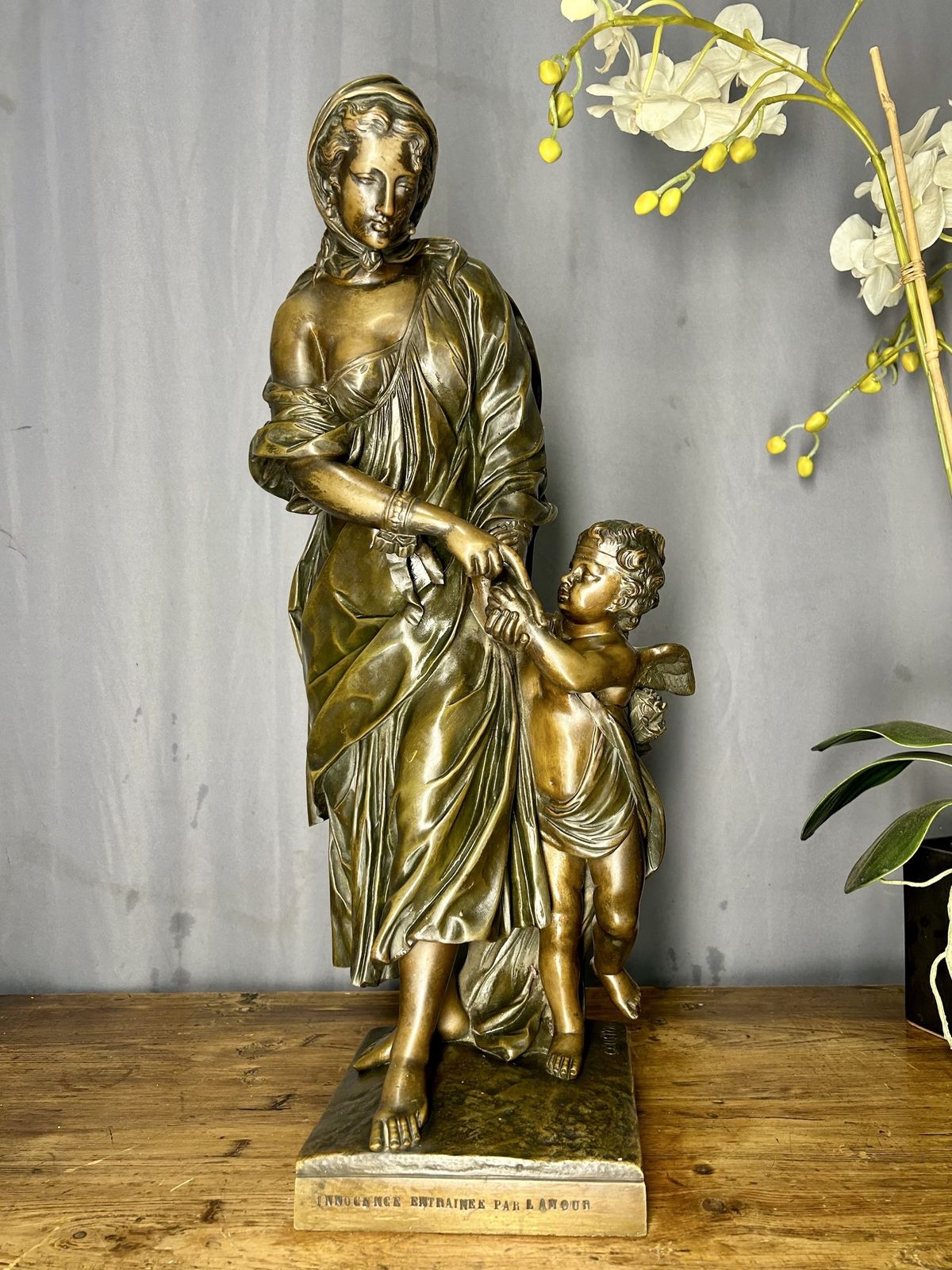 Antique Bronze French L'innocence Entraînée Par L'amour By Coustou After Louis