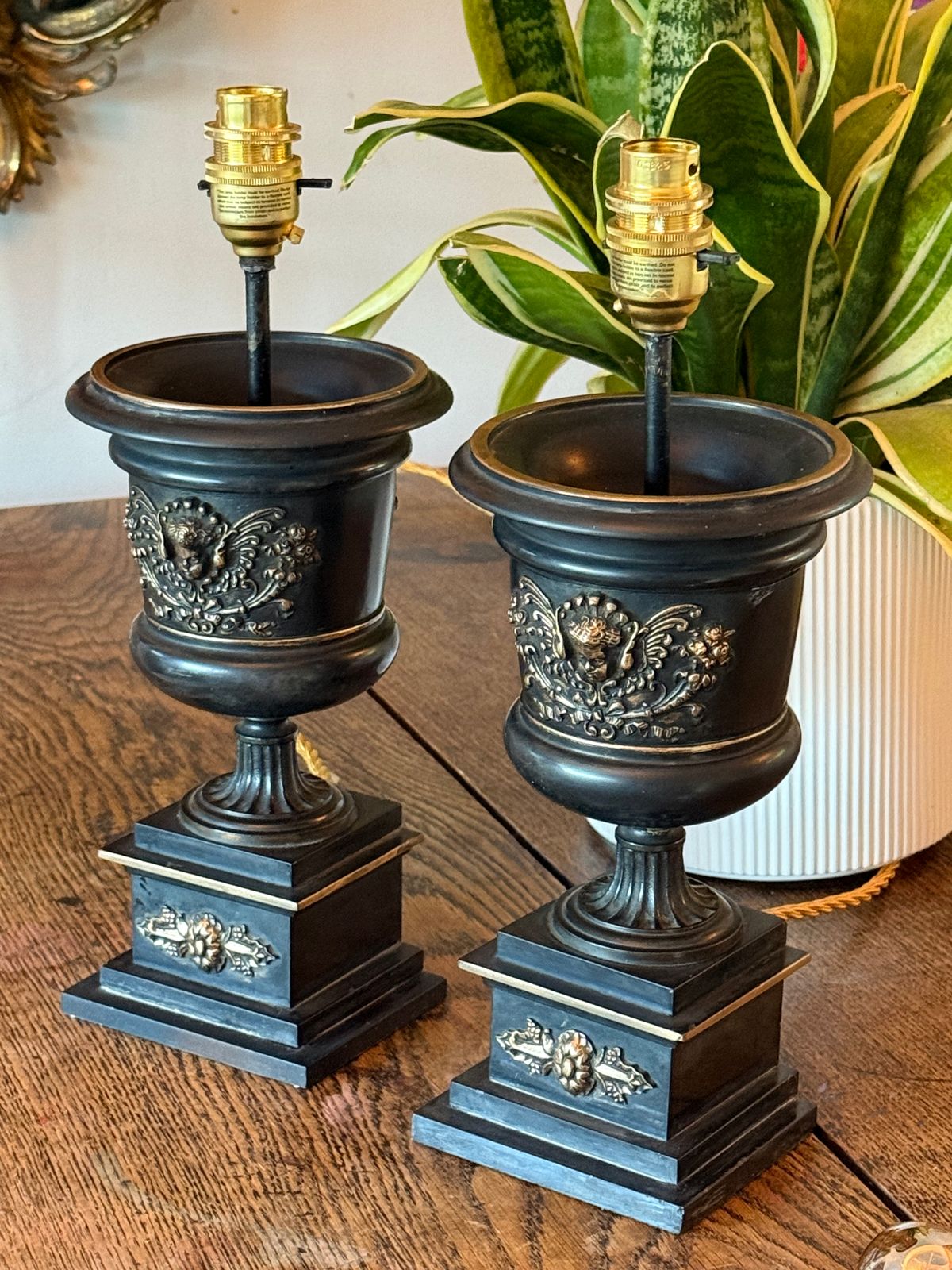 Pair Of Small Urn Lamps Black Table Lamps Pooky Lampshades photo vintage