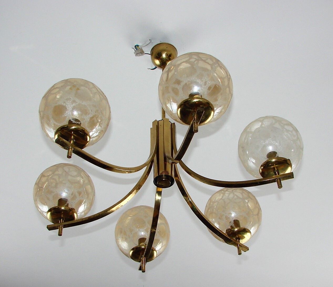 1970s Vintage Chandelier | Brass, Aluminium And Glass | 6x E14 photo buy