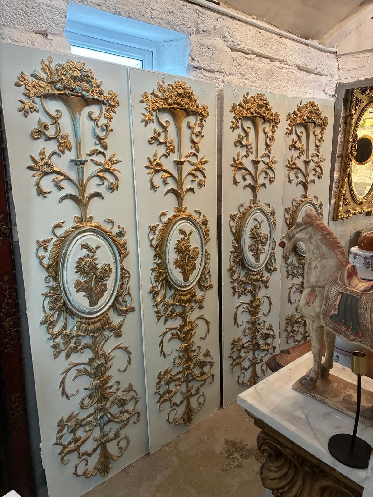 Four Decorative French Antique Style Louis XVI Gilt Wall Panelling Panels