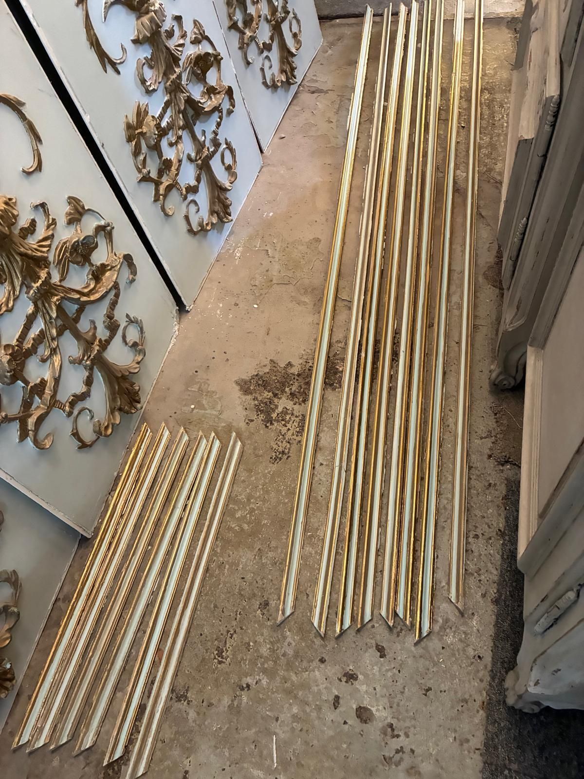 Four Decorative French Antique Style Louis XVI Gilt Wall Panelling Panels photo vinterior