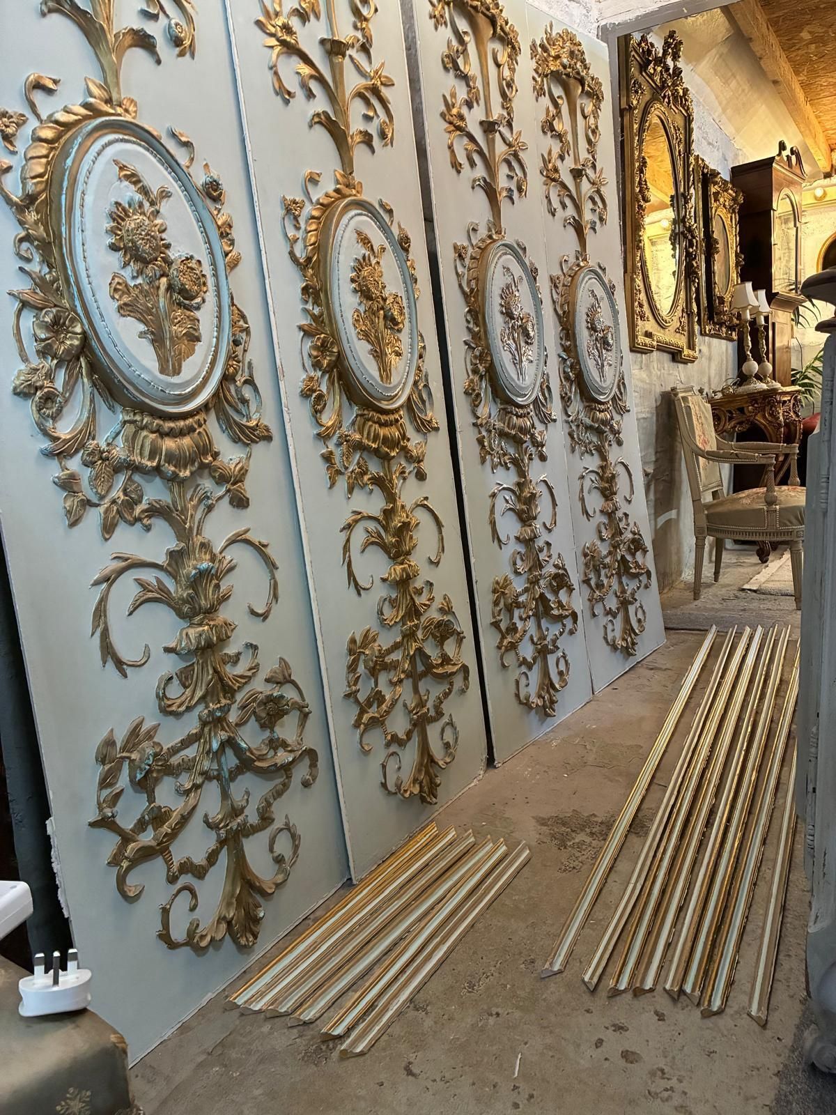 Four Decorative French Antique Style Louis XVI Gilt Wall Panelling Panels photo vintage