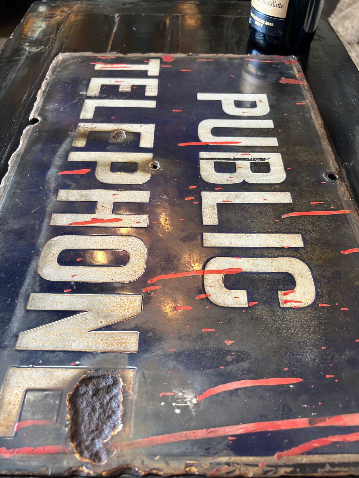 Vintage Enamel Public Telephone Sign Double Sided, 46x31 Cm. photo Home Decor