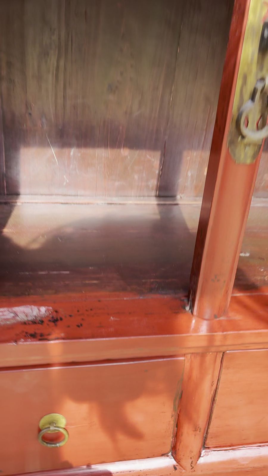 photo for sale Antique Red Lacquered Chinese Bedside Tables Side Tables Cabinet