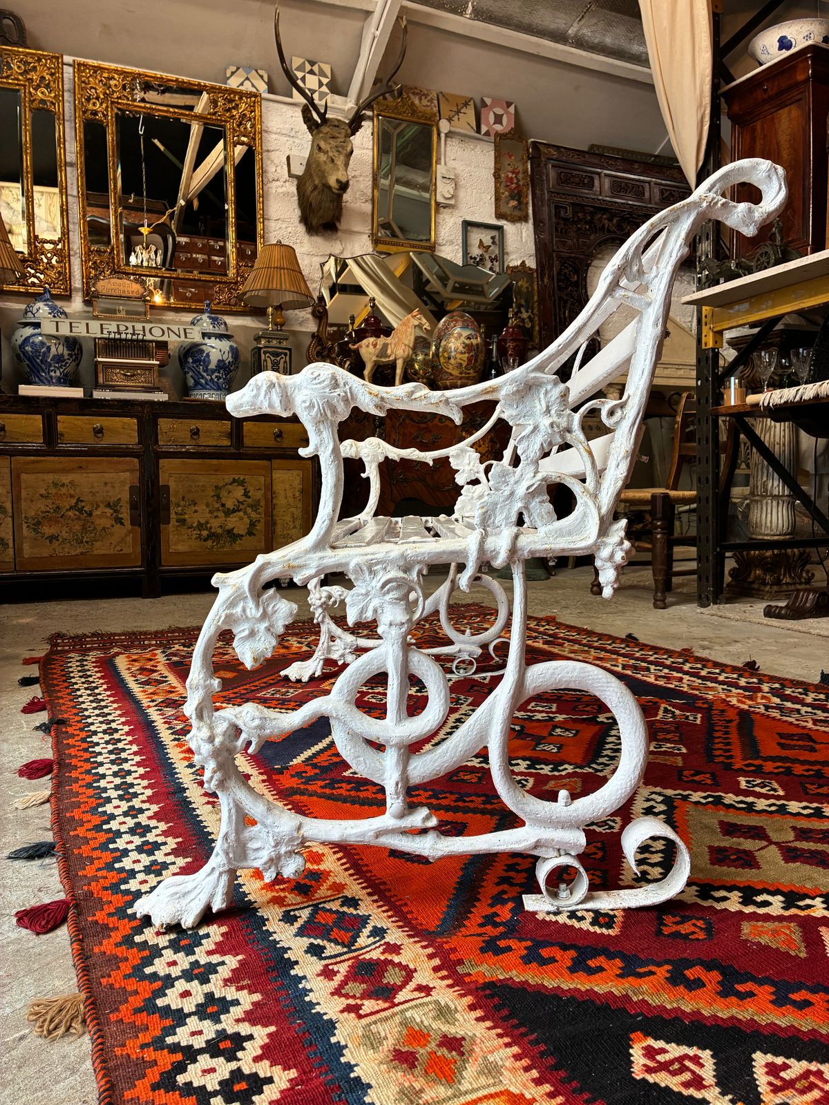Original Antique Coalbrookdale Garden 2 Seater Garden Bench Cast Iron Dog And Sn photo for sale