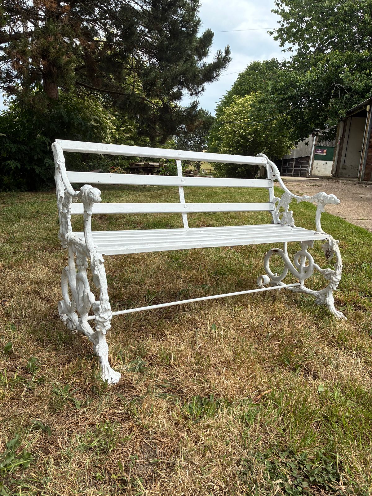 Original Antique Coalbrookdale Garden 2 Seater Garden Bench Cast Iron Dog And Sn
