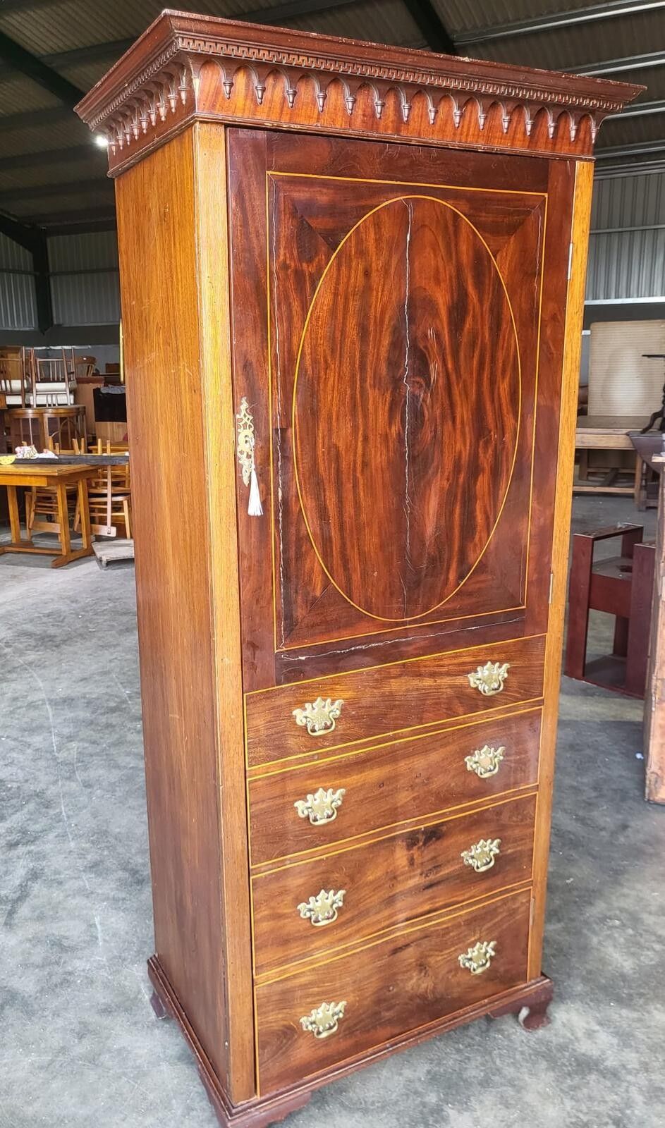 Antique Inlaid Mahogany Single Slim Wardrobe Cupboard photo for sale