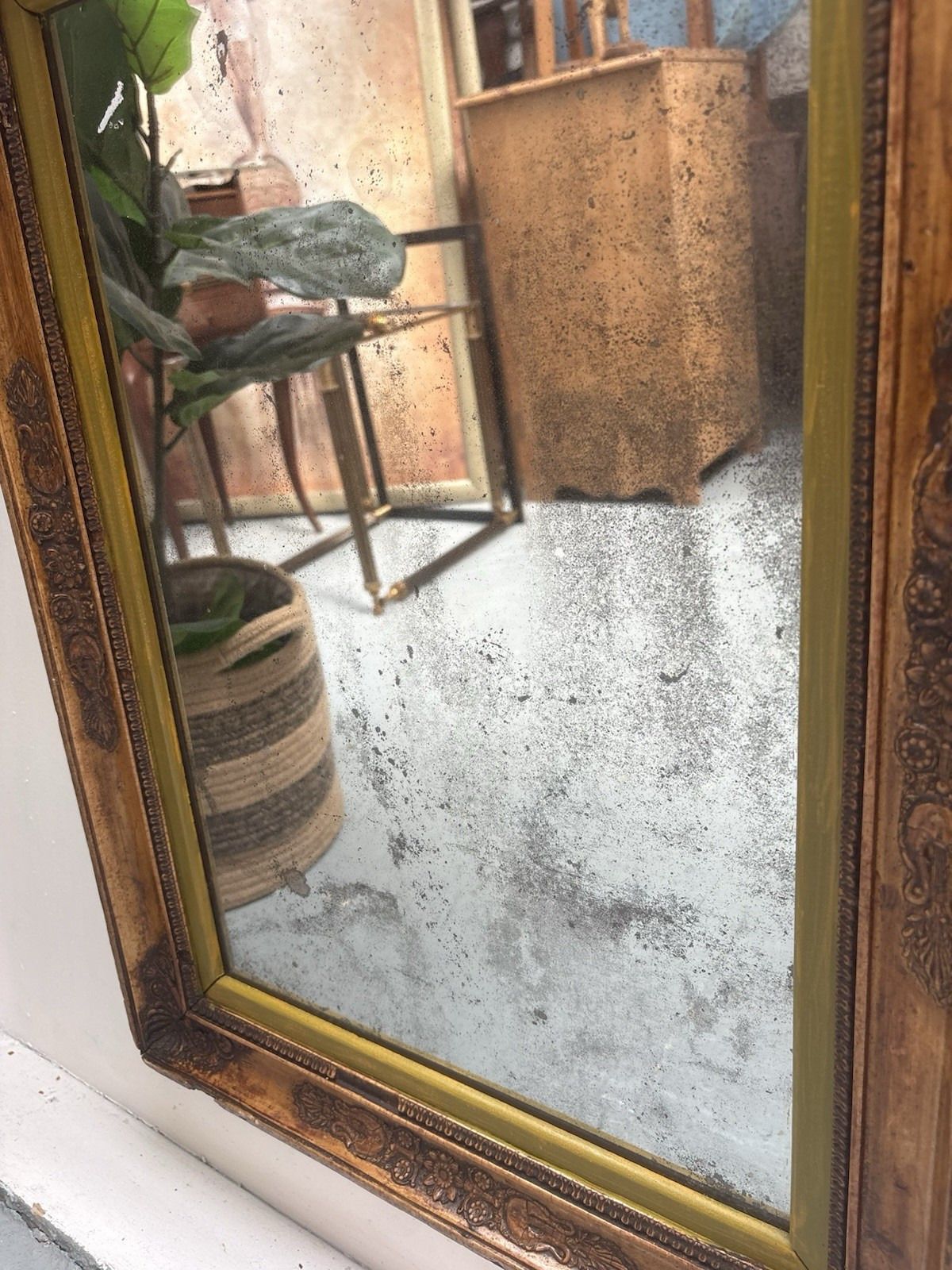 19th Century Antique French Empire Featuring Heavily Foxed Plate Mirror photo 265.0
