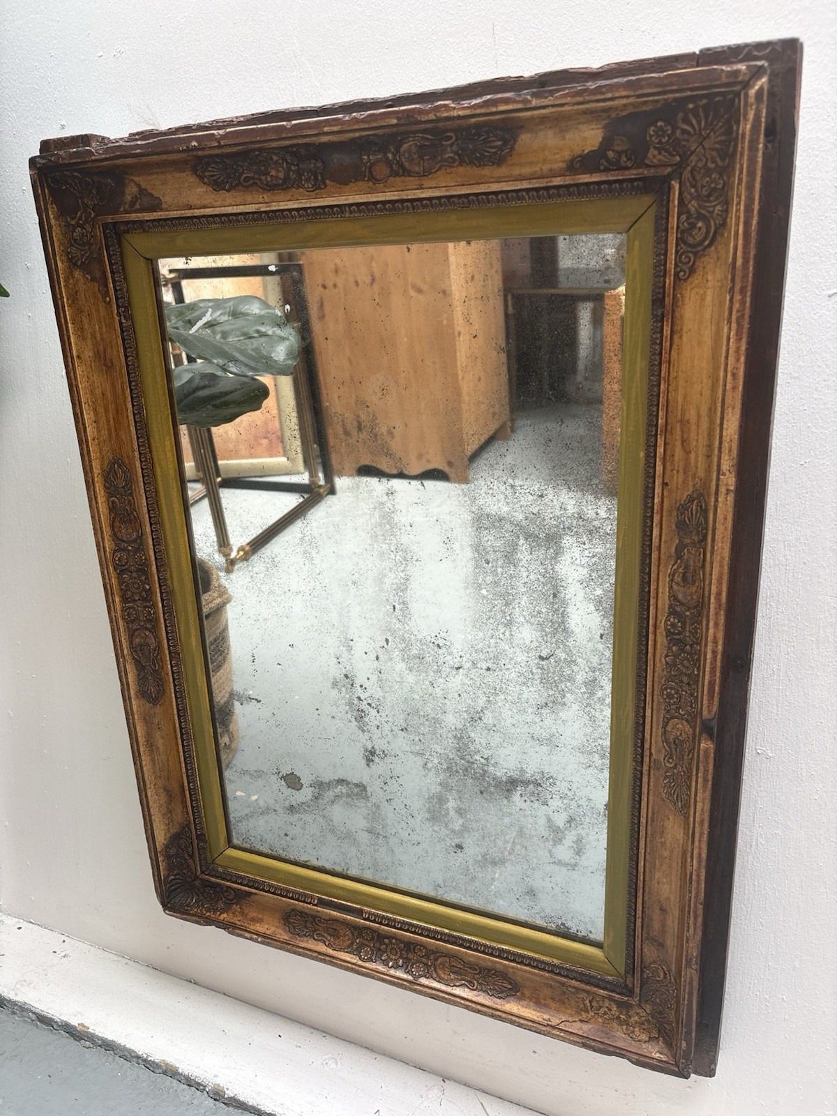 19th Century Antique French Empire Featuring Heavily Foxed Plate Mirror photo vinterior