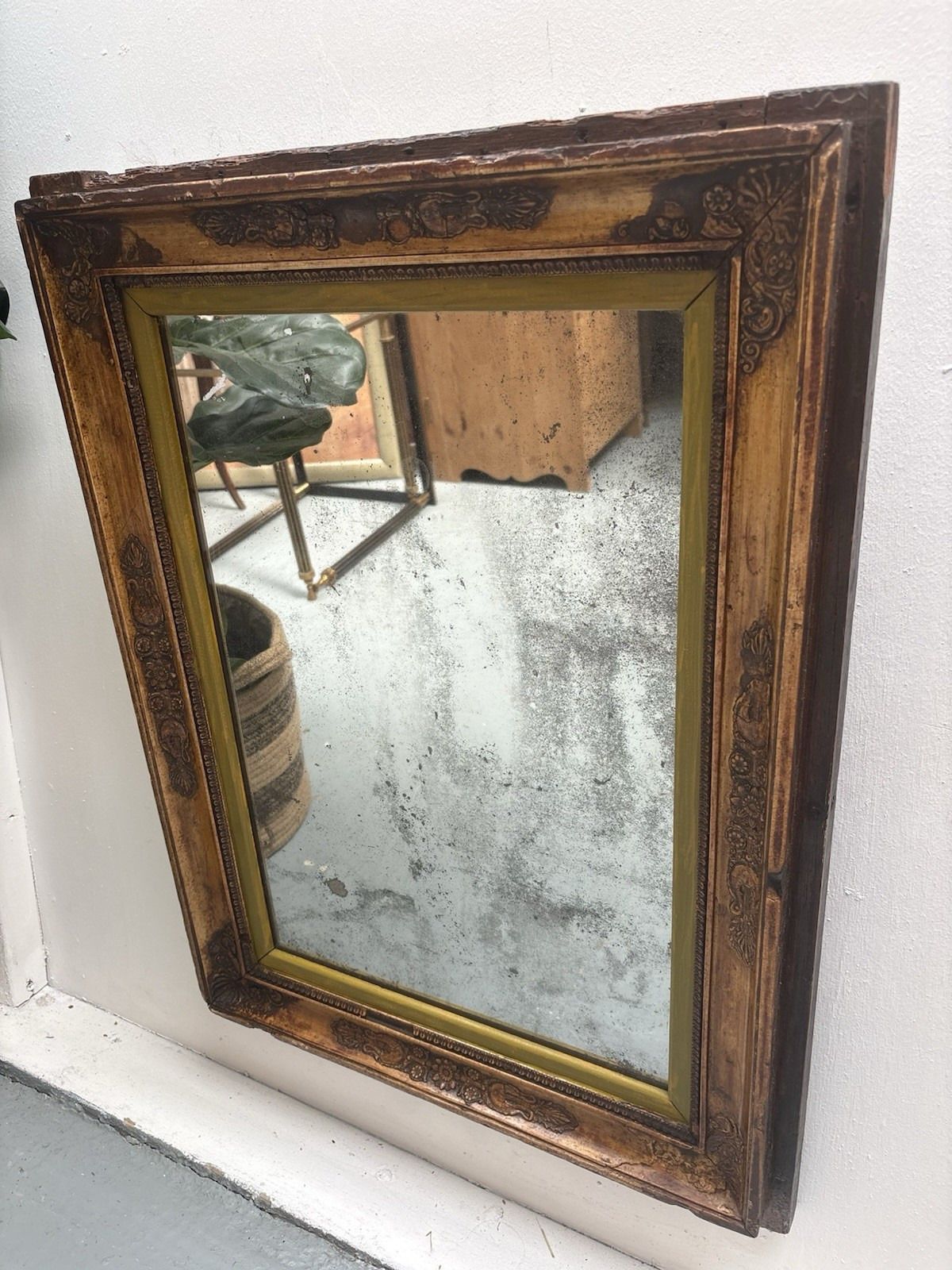 265.0 19th Century Antique French Empire Featuring Heavily Foxed Plate Mirror photo