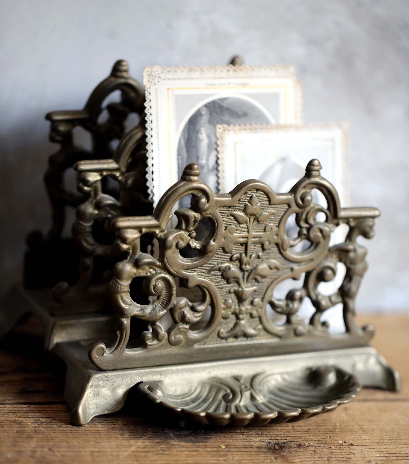 Antique Bronze Letter Rack Rococo French Paper Holder Desk Ornament photo furniture