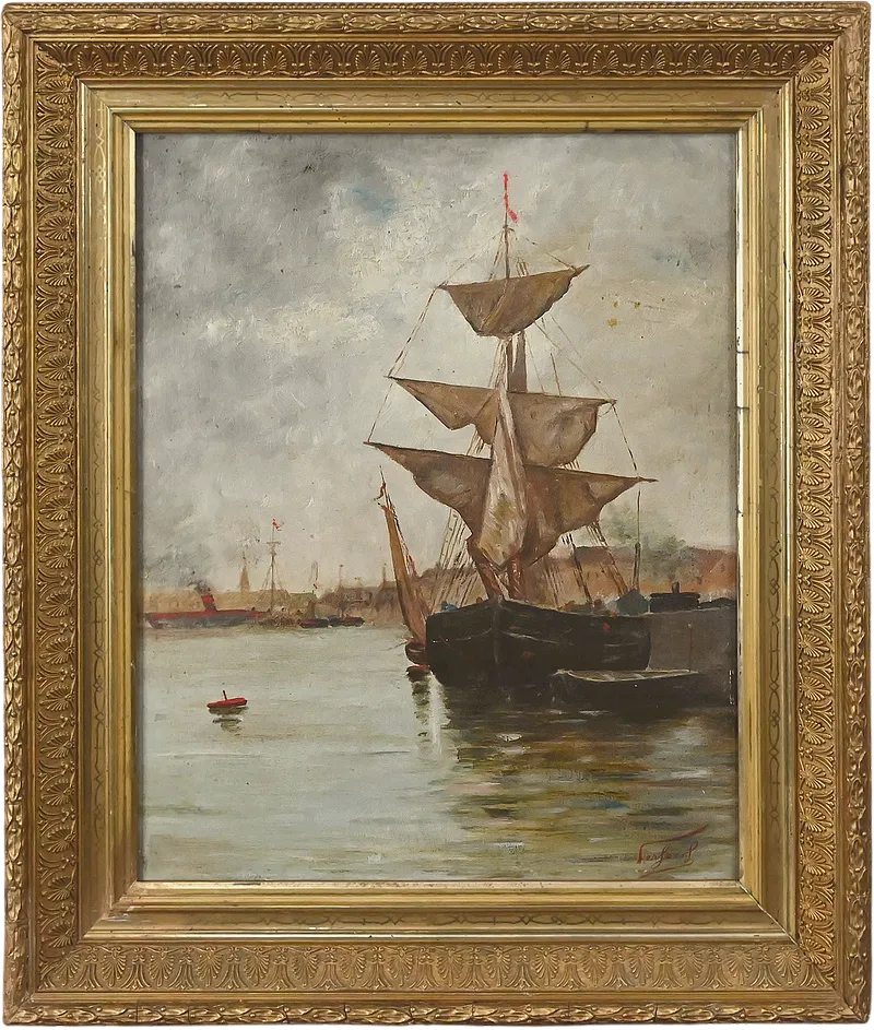 Painting "Sailboat On A Calm Sea", Oil On Canvas – Late 19th Century photo 1210.0