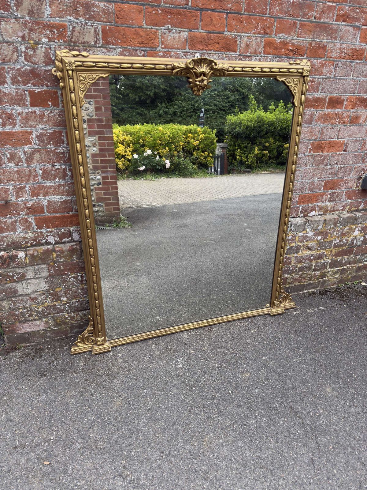 A Delightful Large Antique English 19th Century Gilt Overmantle Mirror.