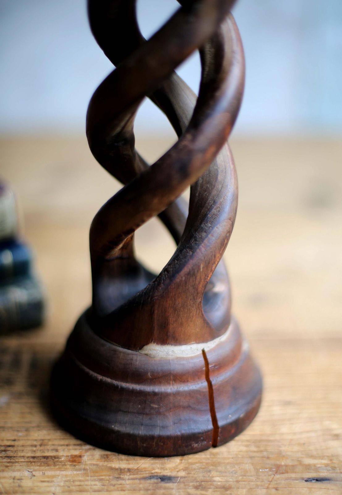 Home Decor Pair Of Antique Open Barley Twist Candlesticks Carved Wood Spiral Candle Holders photo