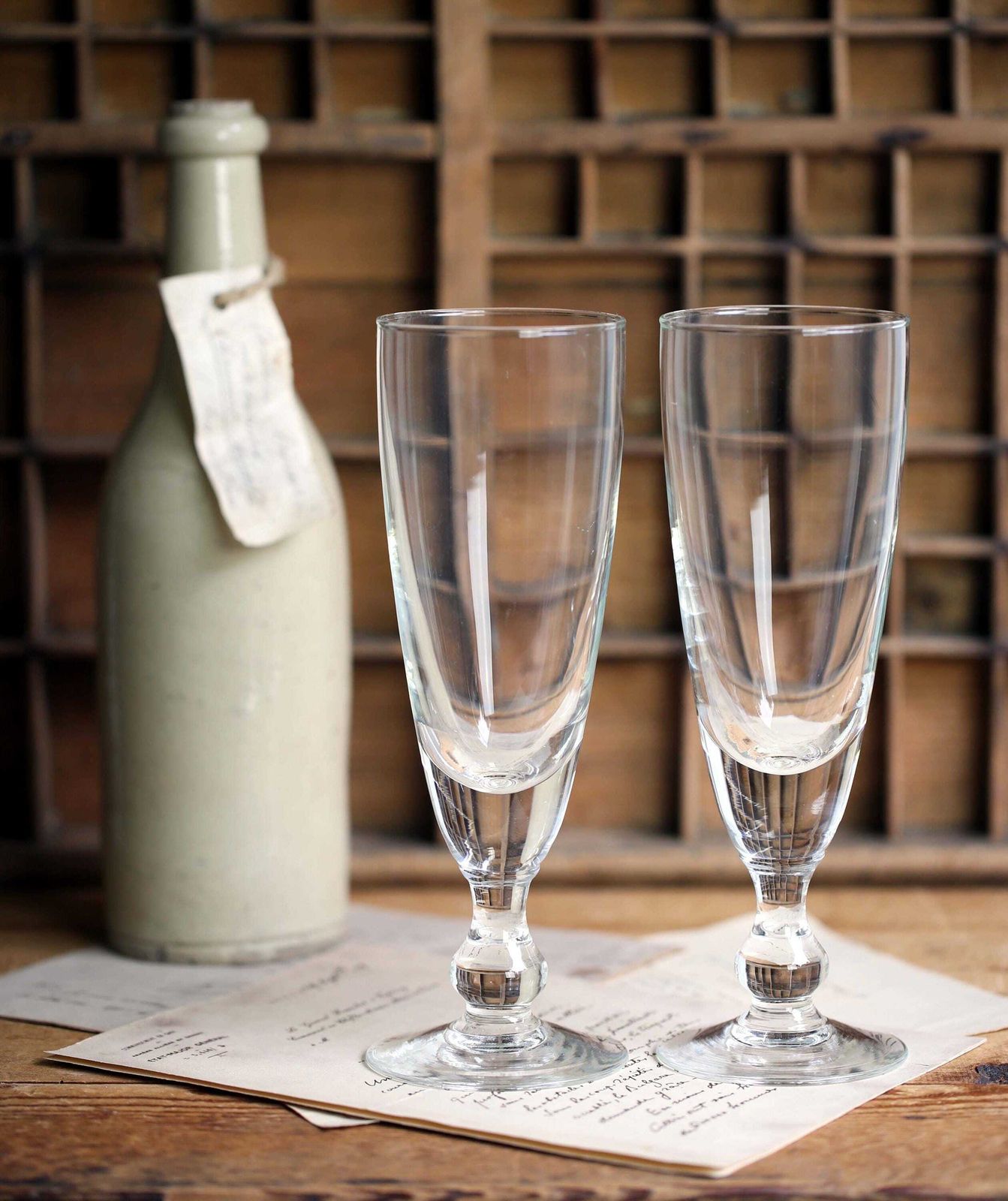 Pair Of Large Antique French Beer Glasses Handblown Glass Large Mazagrans