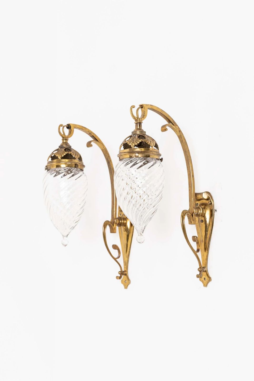 Pair Of Art Nouveau Gec Brass Wall Lamps