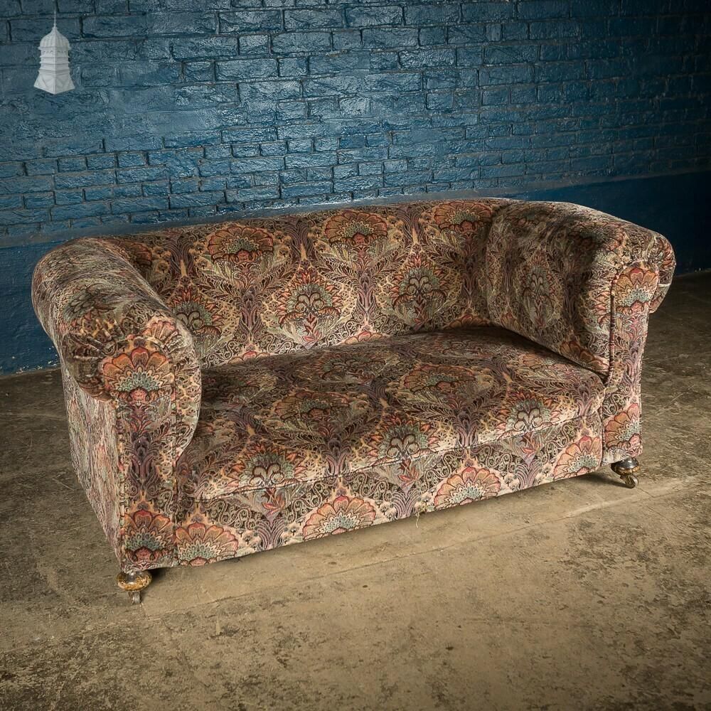 photo vinterior Victorian Style Drop Down Club Sofa Featuring Re Upholstered Fabric Inspired By William Morris Designs