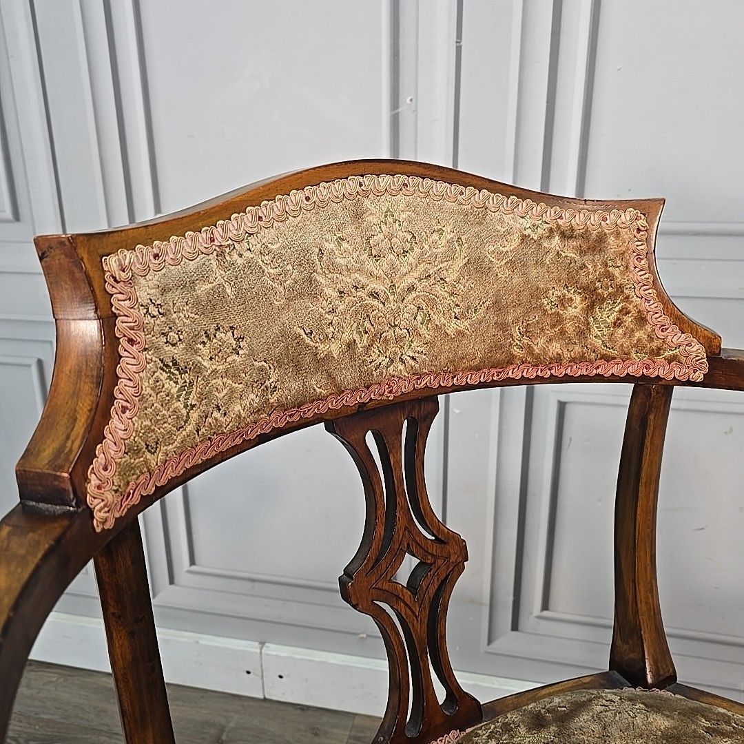 Antique Inlaid Armchair Edwardian Bedroom Chair Upholstered Wooden Elbow Seat photo Furniture