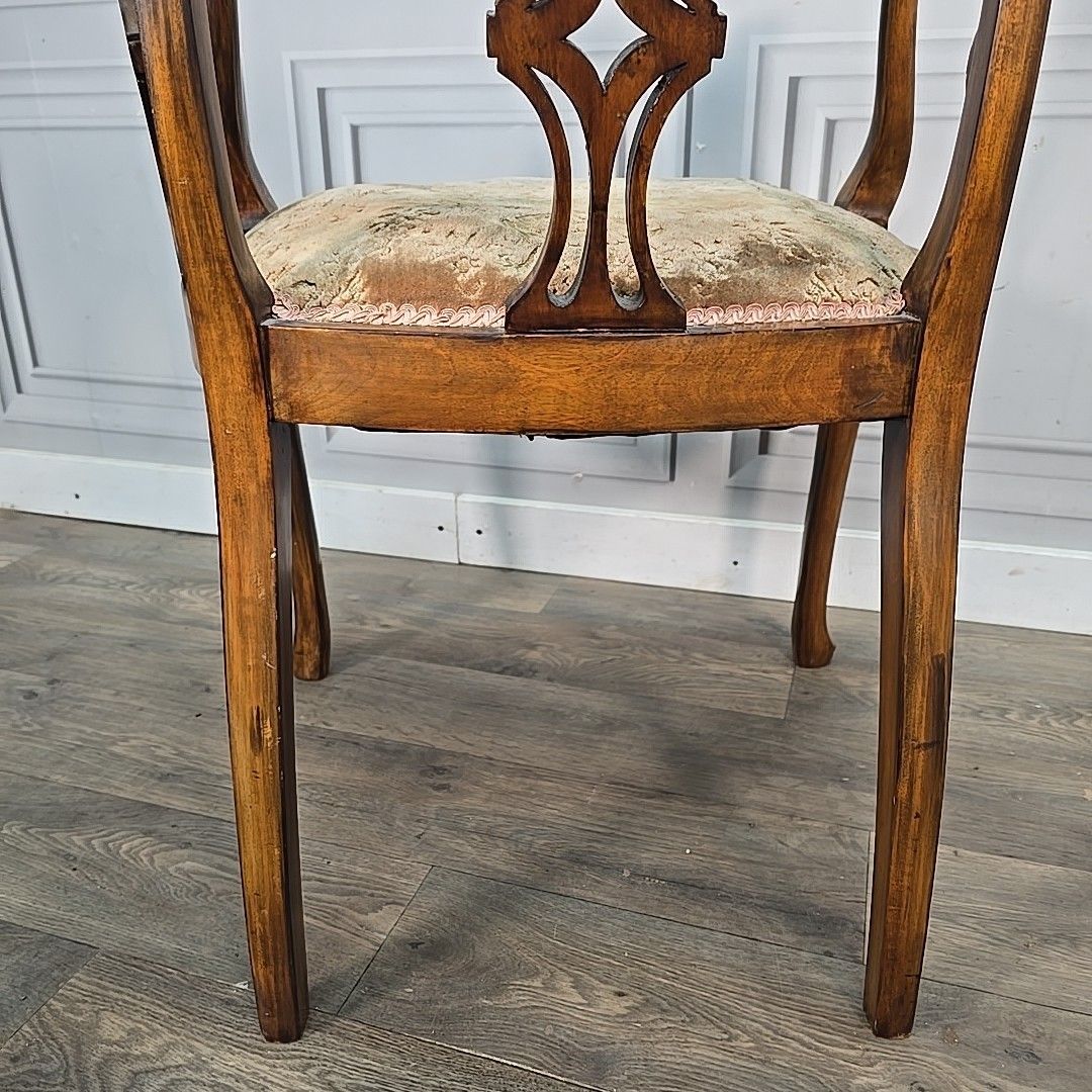 photo vintage Antique Inlaid Armchair Edwardian Bedroom Chair Upholstered Wooden Elbow Seat