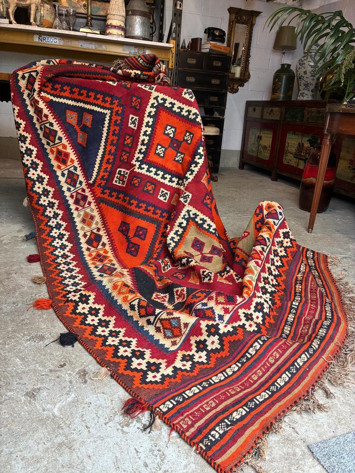 Turkish Kilim Rug Hand Made Traditional Oriental Carpet photo Textiles