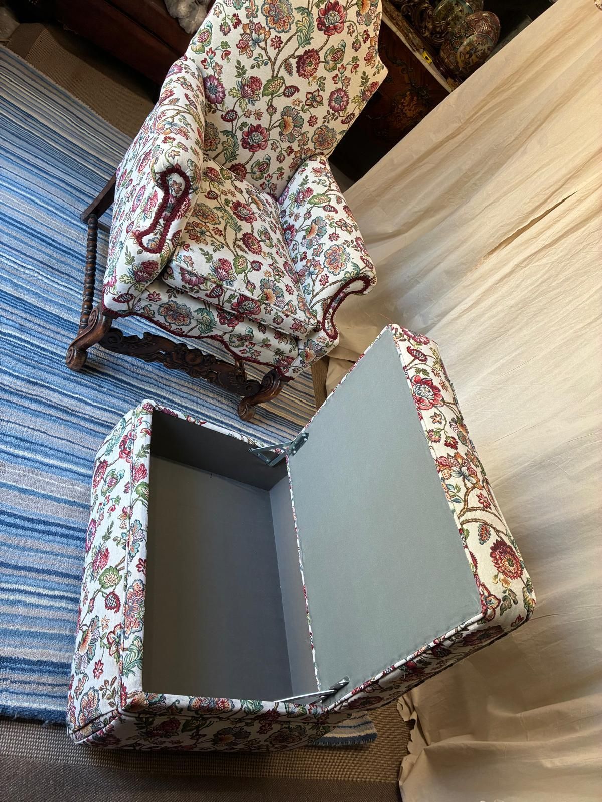 Antique Georgian Style Armchair New Upholstered With Modern Storage Footstool photo for sale