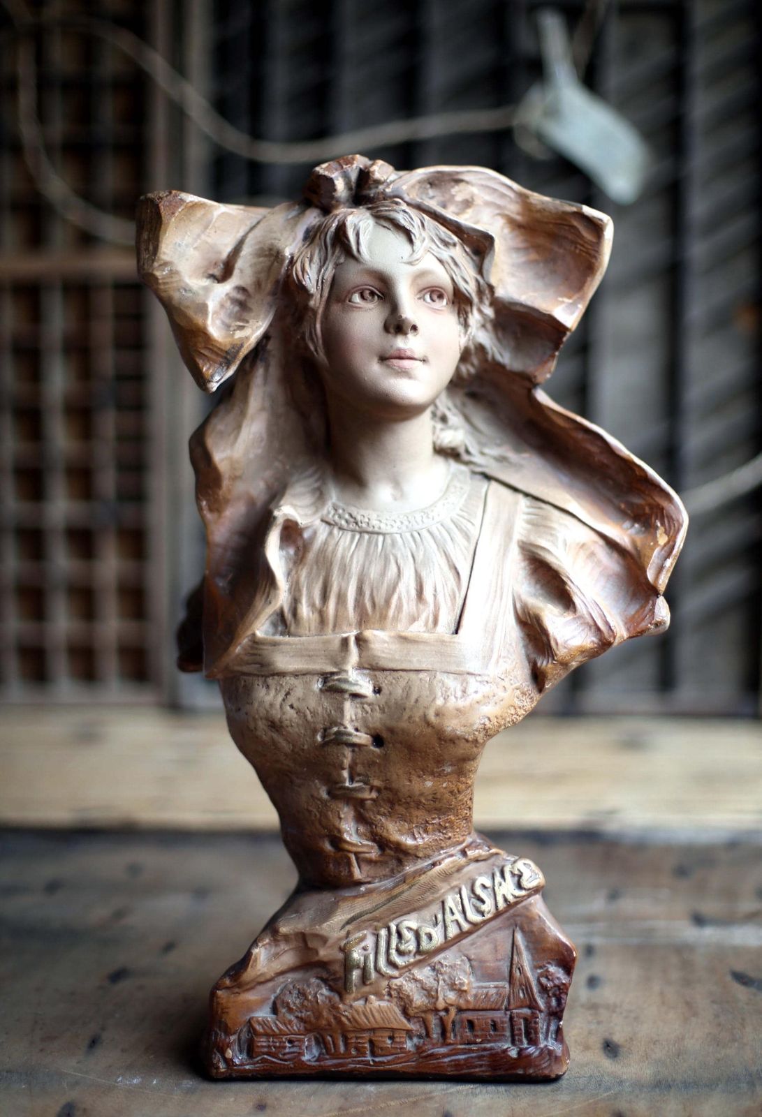 Art Nouveau Statue Of A Lady Antique Bust Chalkware Young Woman C.1900 photo furniture