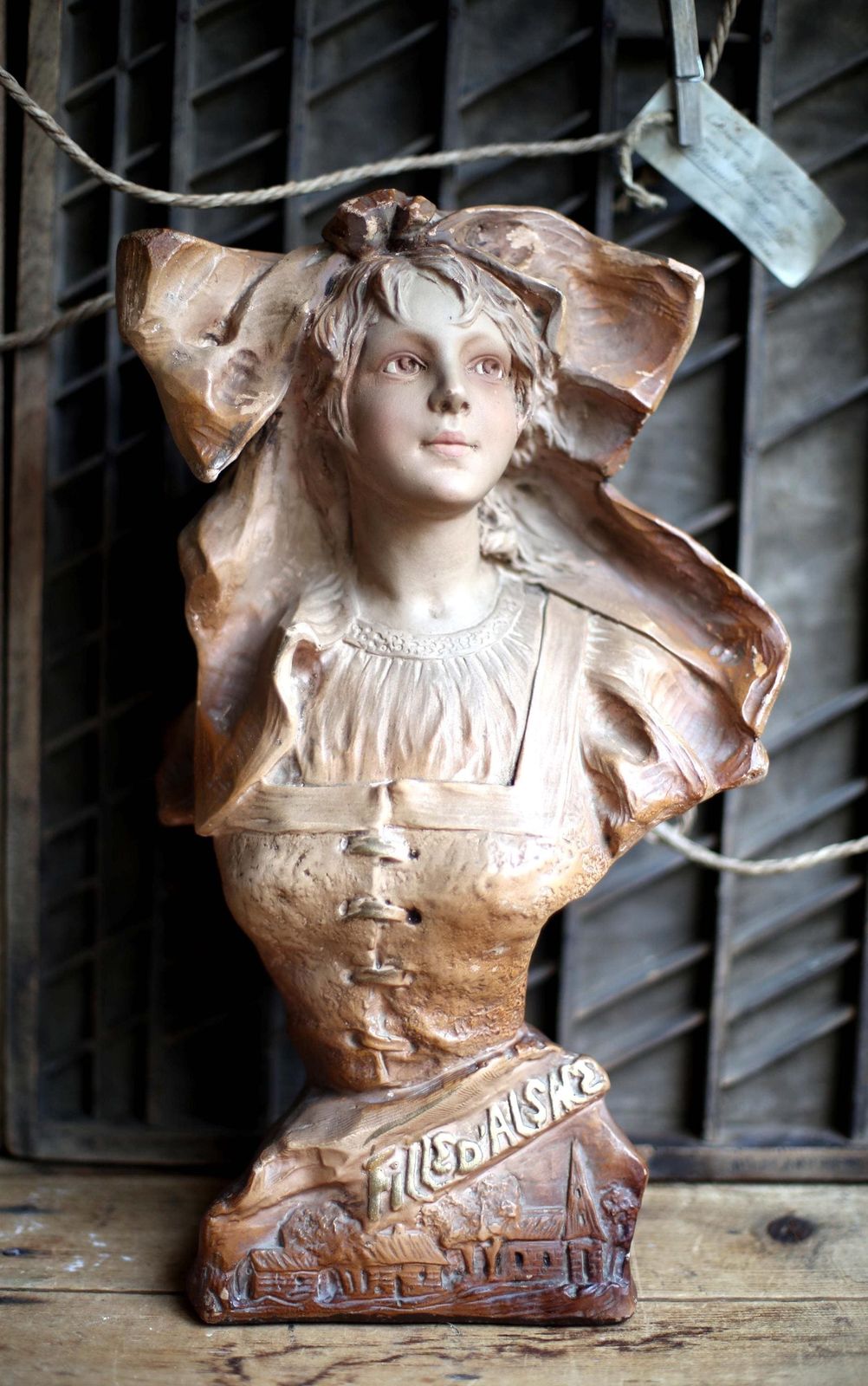 Art Nouveau Statue Of A Lady Antique Bust Chalkware Young Woman C.1900 photo buy