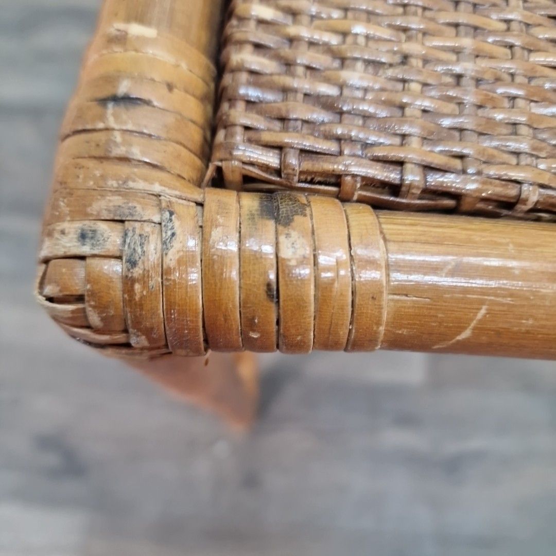 Vintage Rattan Side Table Cane Top Wicker Lamp Occasional Boho Bamboo Style photo vinterior